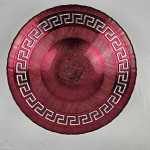 Versace Red Glass Charger with Silver Greek Key Border